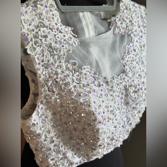 Gorgeous Two Piece w Swarovski Crystals Beading Formal Dress White S M L Skirt - Picture 13 of 15